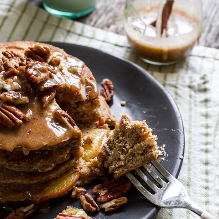 Peach Quinoa Pancakes With Maple Almond Butter Ancient Harvest