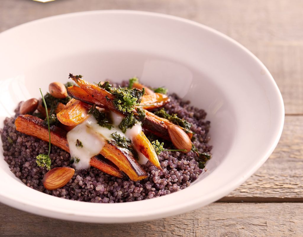 Purple Quinoa with Roasted Carrots & Carrot-Top Pistou