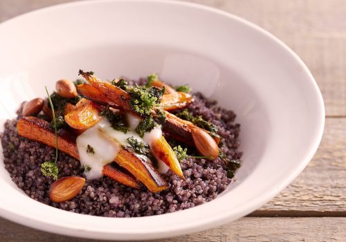 Purple Quinoa with Roasted Carrots & Carrot-Top Pistou