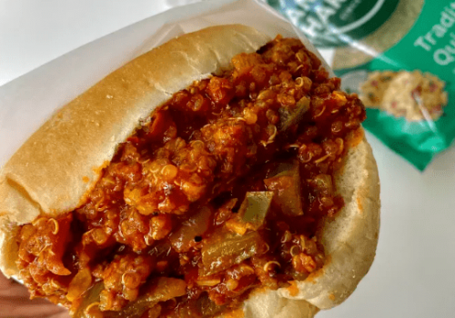 quinoa Sloppy Joes and a package of Ancient Harvest