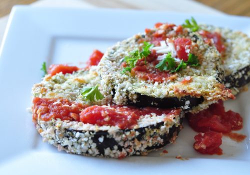 Quinoa Crusted Eggplant Parmesan